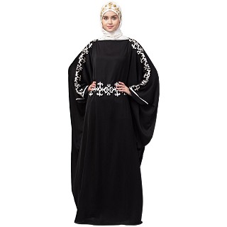 Party wear Kaftan abaya with embroidery work- Black